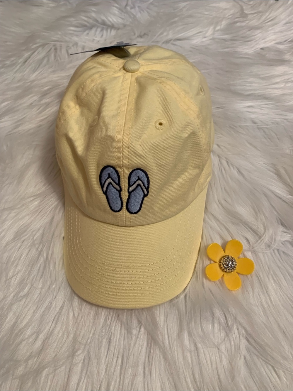 LIFE IS GOOD 100% cotton pale yellow embroidered, flip-flop, unisex hat NWT